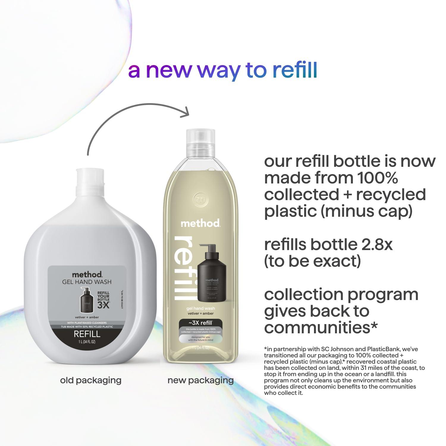 Method Method Gel Hand Soap Refill, Vetiver + Amber, Biodegradable Formula, 34 Fl Oz (Pack of 1) (Packaging May Vary)