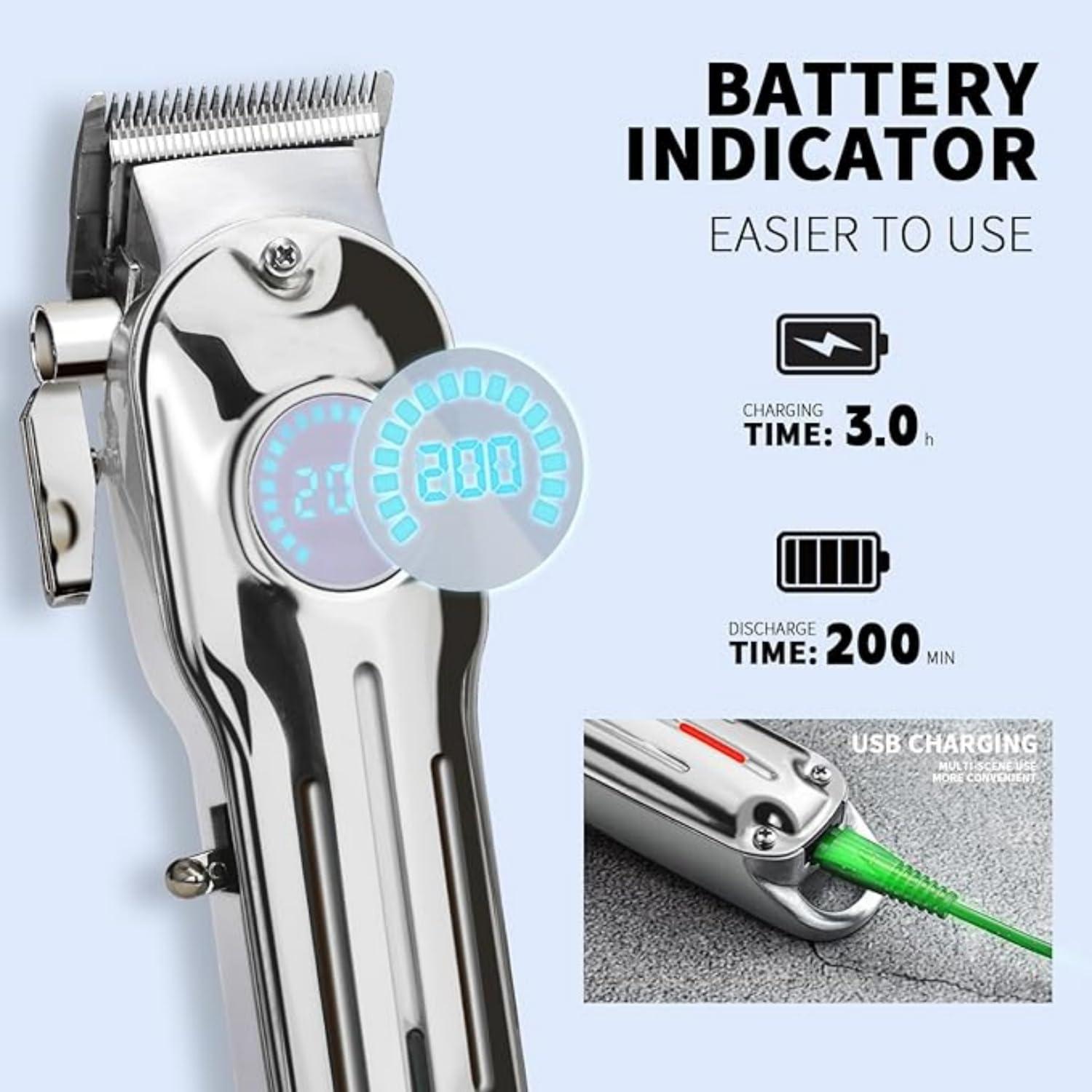 COUEMT Hair Clippers for Men Hair Trimmer Cordless Barber Clippers for Hair Cutting Wireless Haircut Clippers Hair Cutter with LED Display (Silver)