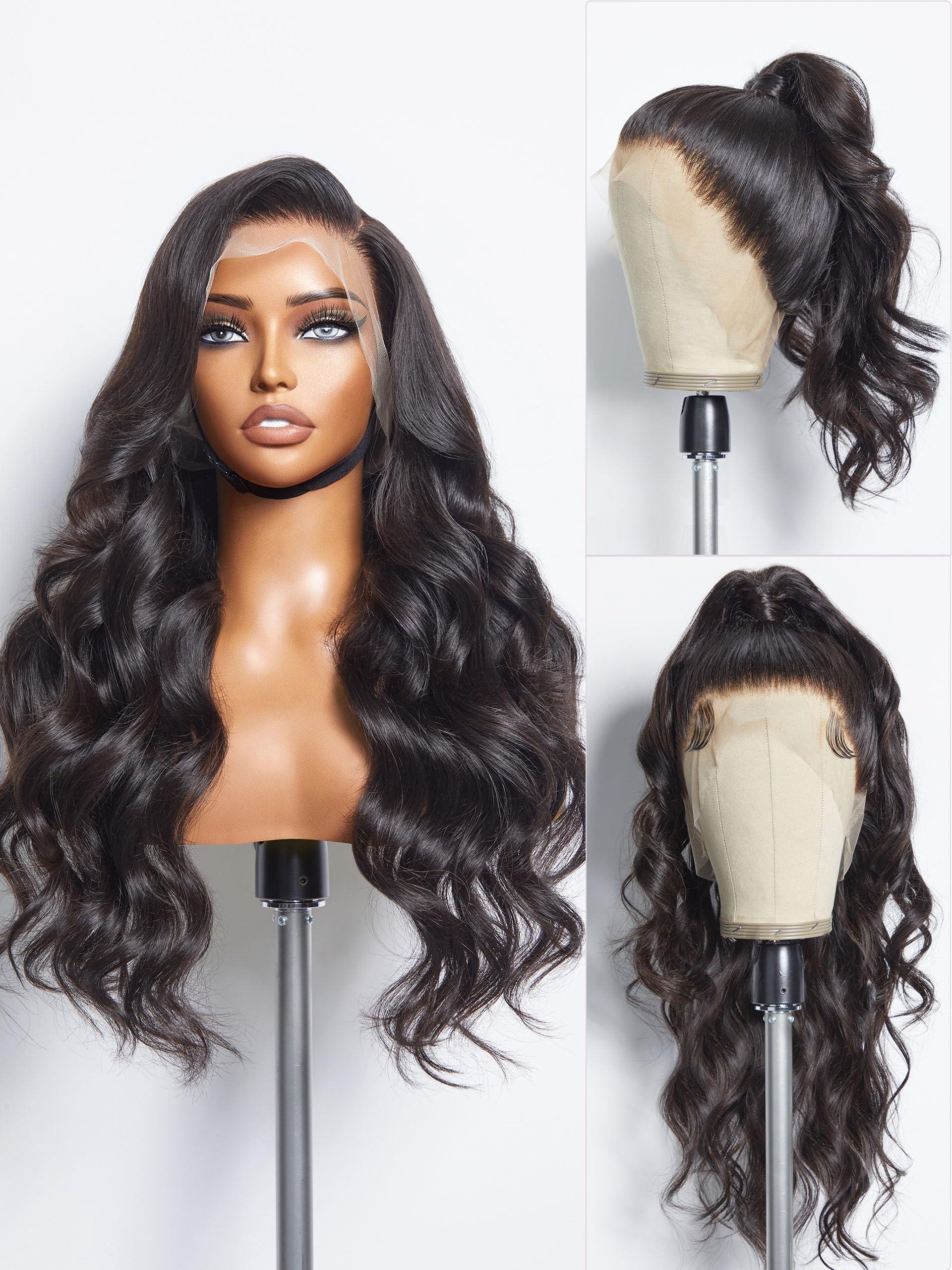 LUVME HAIR LUVME HAIR 18\'\' Loose Body Wave 360 Lace Frontal Wigs Human Hair Lace Glueless Human Hair Wig Pre Plucked Long Black Body Wave Wig