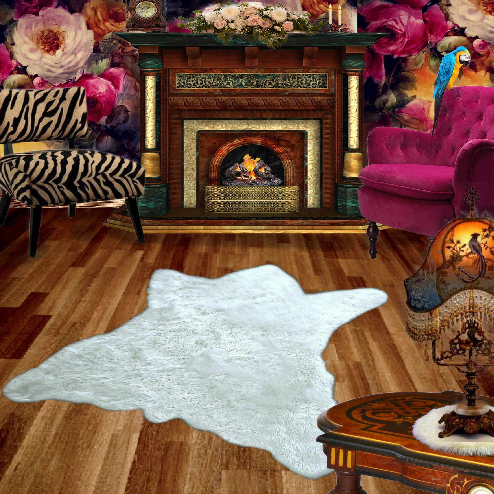 Fur Accents Fur Accents Bear Skin Rug - White Shag - Faux Fur - Realistic - Life Size Original (5'x7')