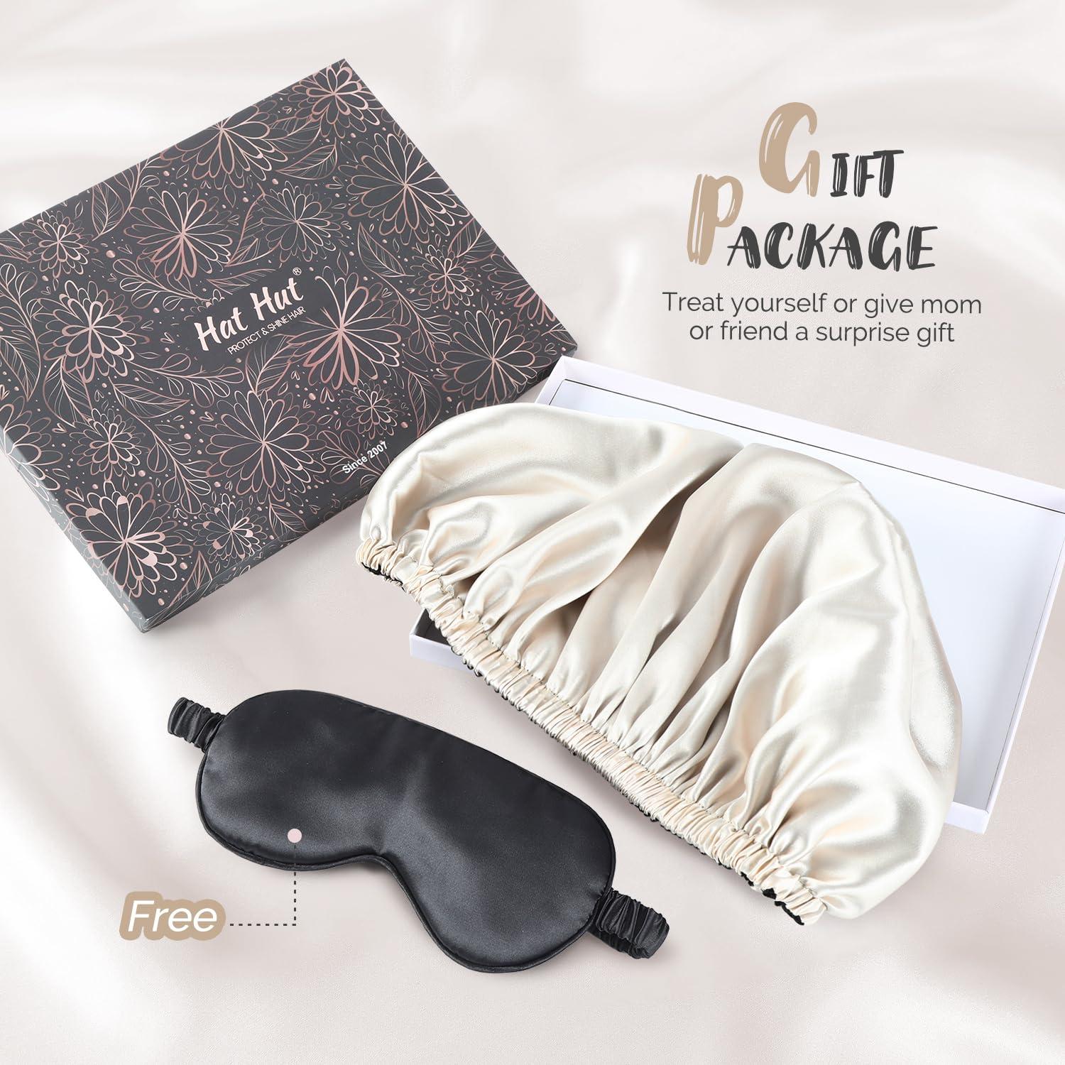 Hat Hut Hat Hut Satin Bonnet Silk Bonnet for Sleeping Hair Bonnet for Sleeping Cap for Curly Hair Wrap Reversible Satin Bonnet (Champagne/Black)