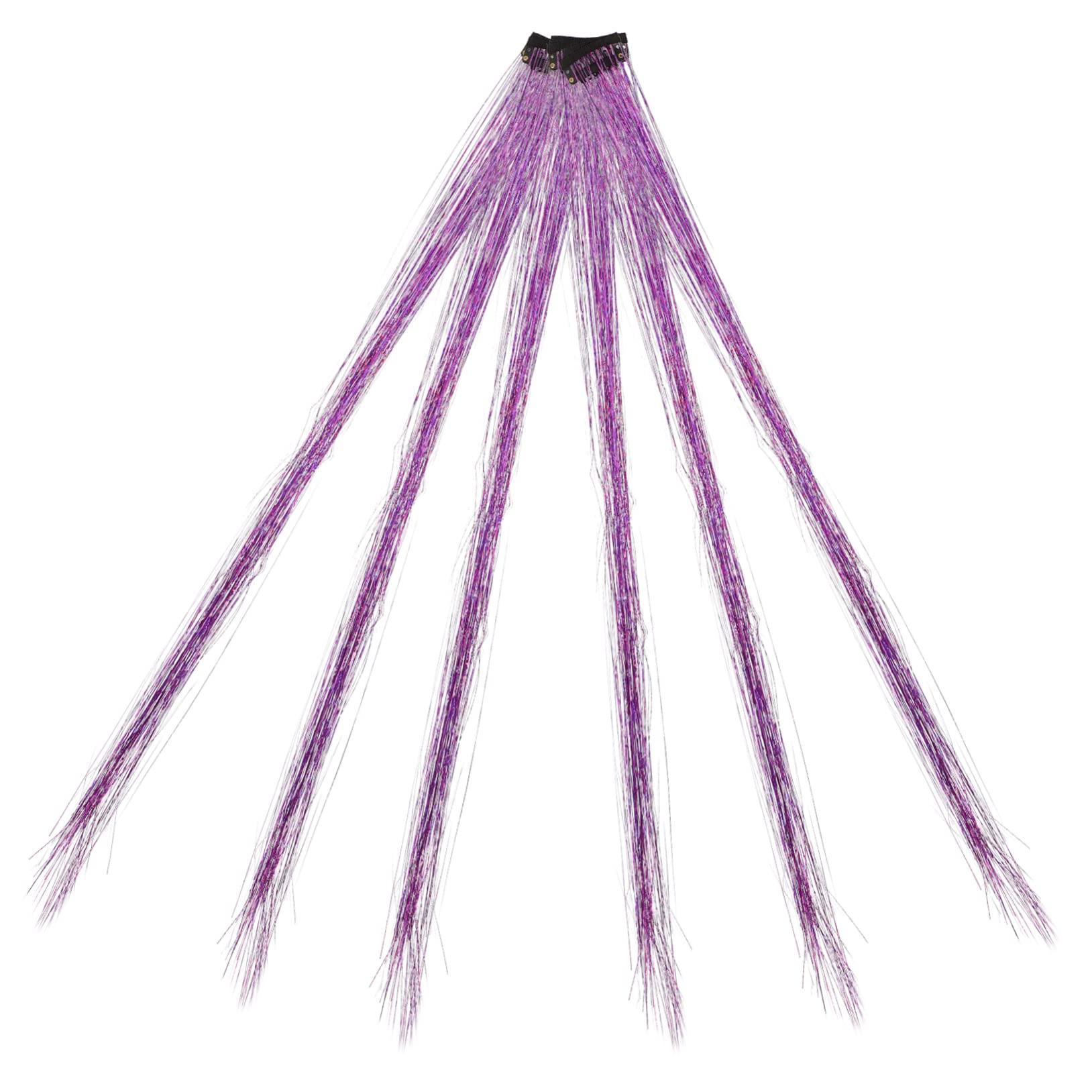 Beavorty Beavorty 30 pcs shiny wig piece hair tinsel kit for girls sparkly braiding hair glitter extensions hair glitter outfit tinsel hair extensions violets to stretch purple thread