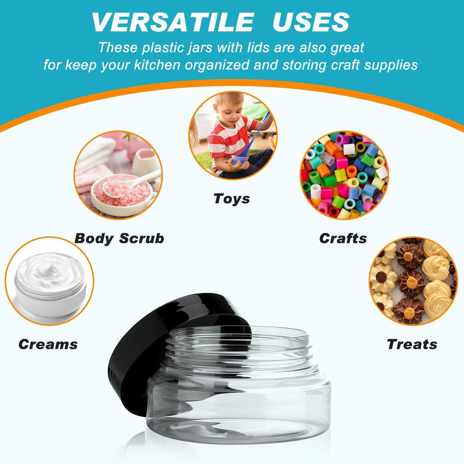 Tessco Tessco 24 Pack Plastic Jars with Lids Labels Empty Clear Plastic Jars Round Refillable Cosmetic Containers Body Butter Containers Bulk Sugar Scrub Bottle for Make Up(5 oz,Clear)