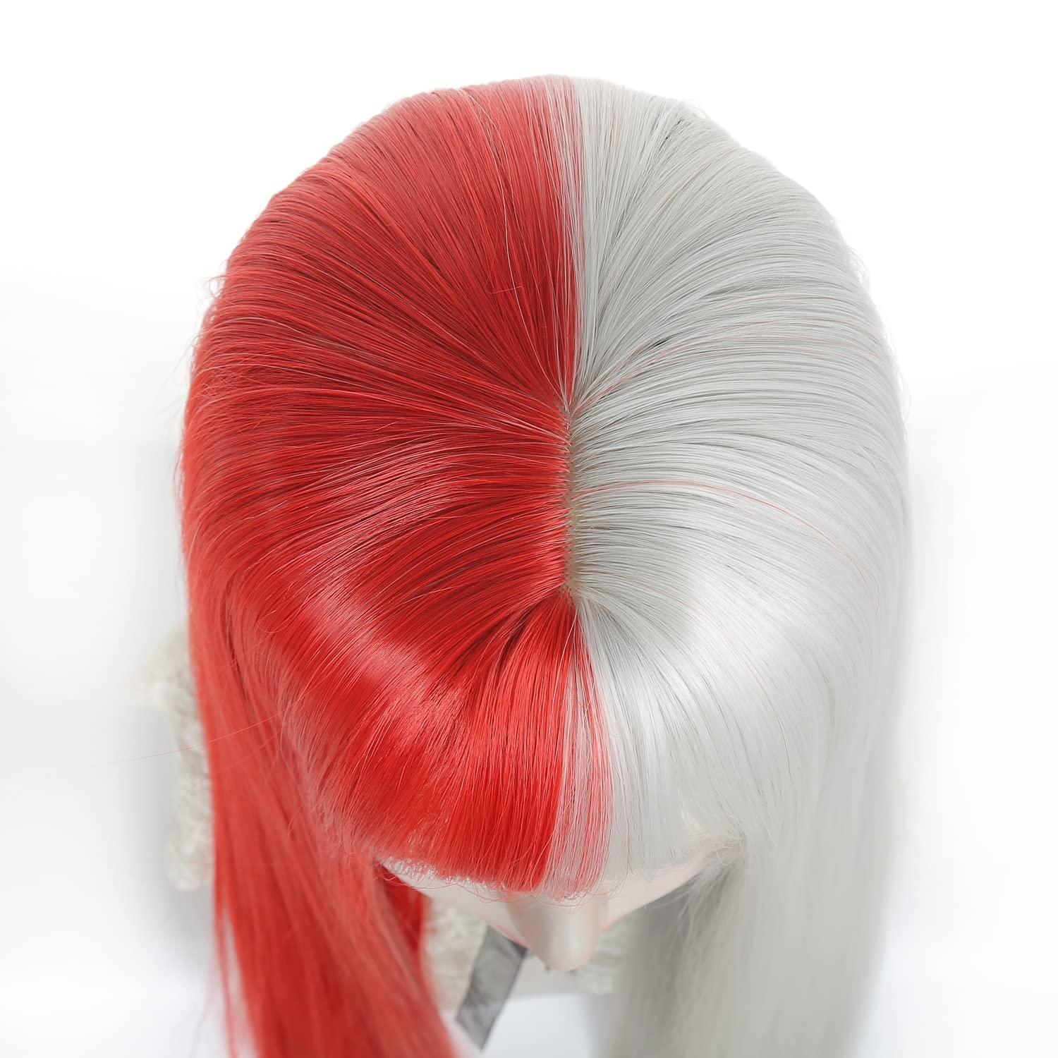 Styler Styler Half White Half Red Wig with Bangs, Long Straight Anime Cosplay Wig for Women, Heat Resistant Synthetic Halloween Hair Wigs