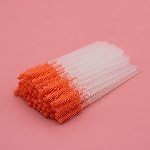 Generic 100 pcs Disposable Eyebrow Brush Mascara Wand Applicator Cosmetic Brushes Eyebrow Comb for Eyelash Extension (orange)