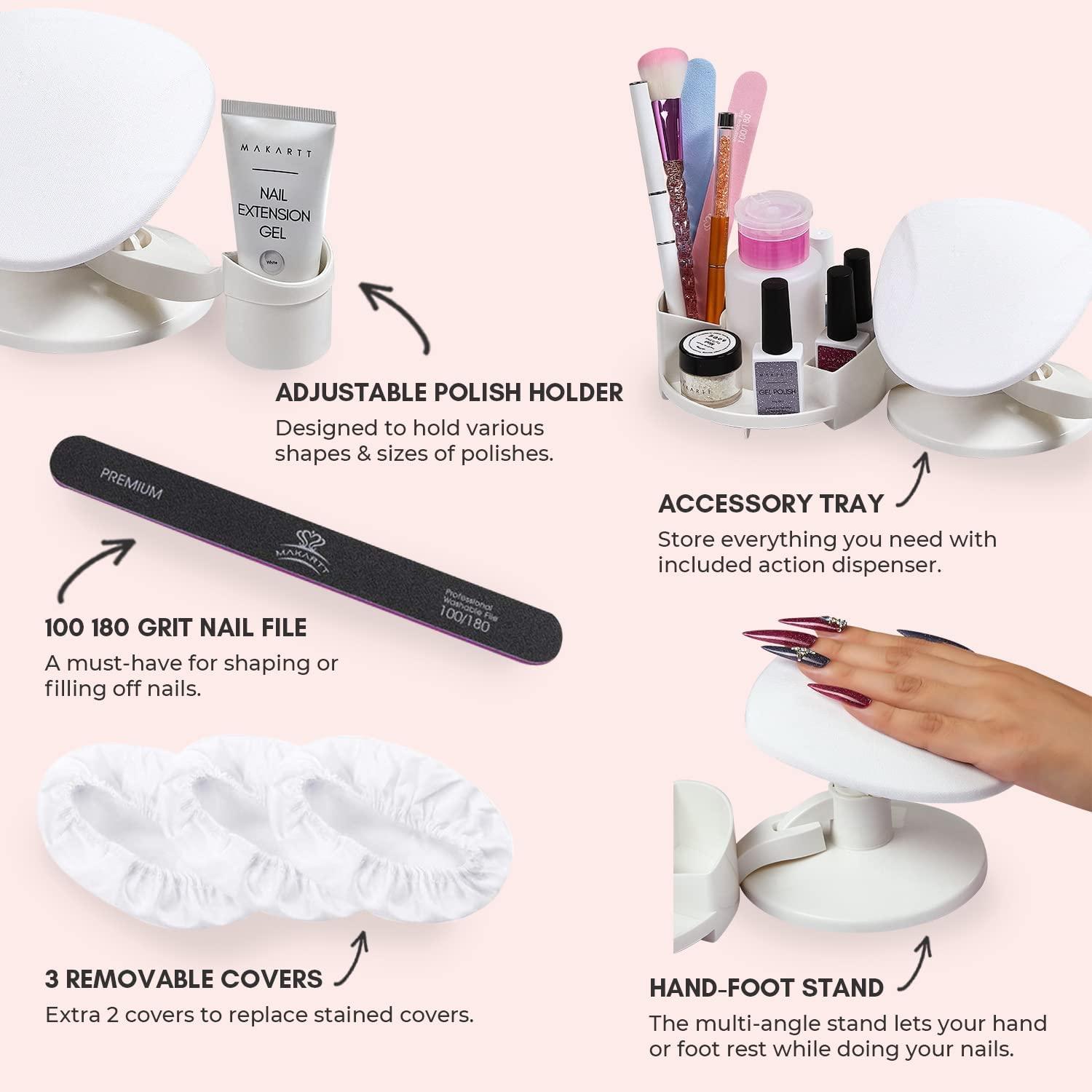 Makartt Makartt Nail Stand Hand Rest for Nails, Nail Hand Rest Manicure Supplies Bundle 500Pcs Soft Gel Full Cover Nail Tips, Medium Coffin Clear Fake Nail Tips