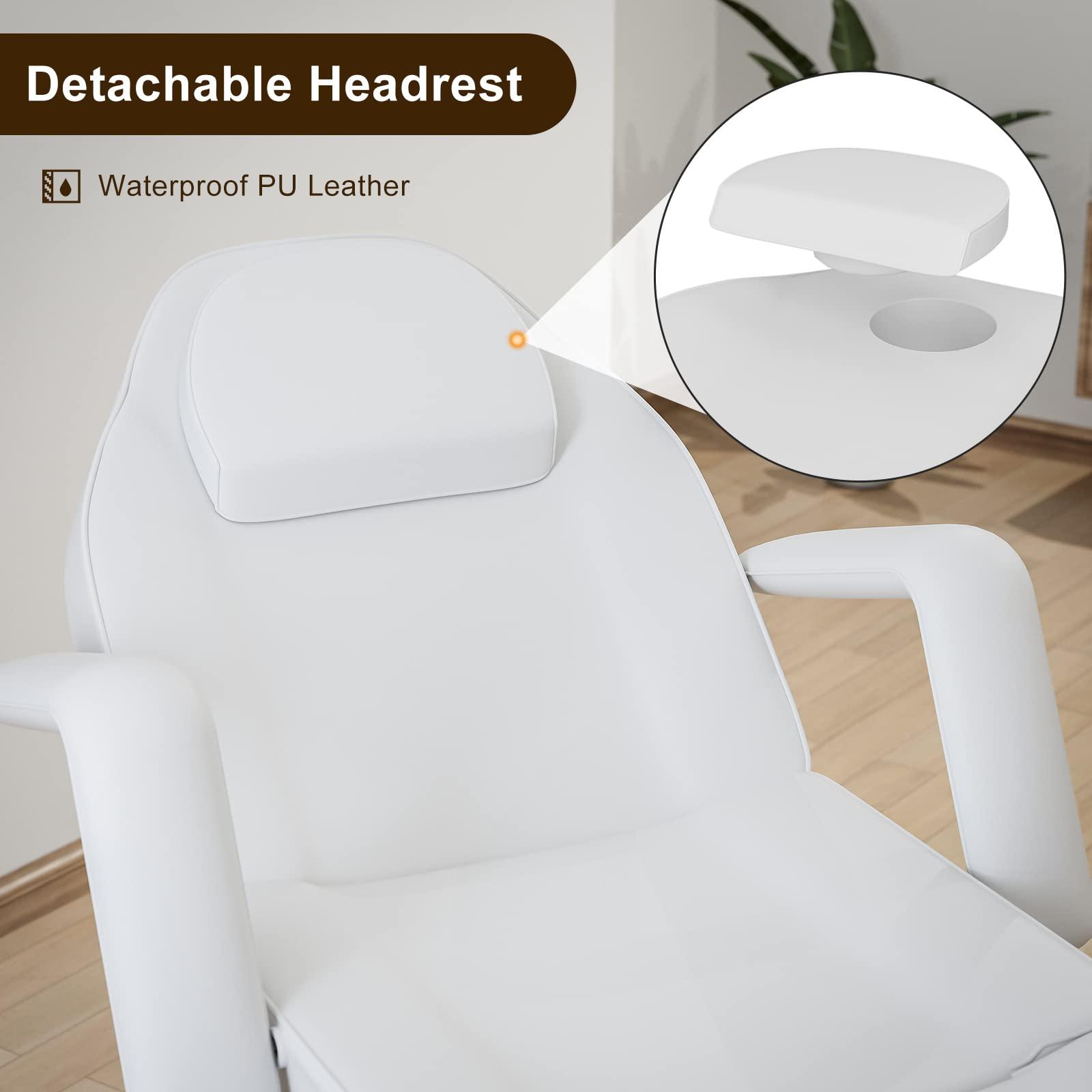 SyyBhb SyyBhb 360 Swivel Tattoo Bed Height Adjustable, Tattoo Hydraulic Chair for Esthetician with Storage Pocket, 3-Section Folding, White