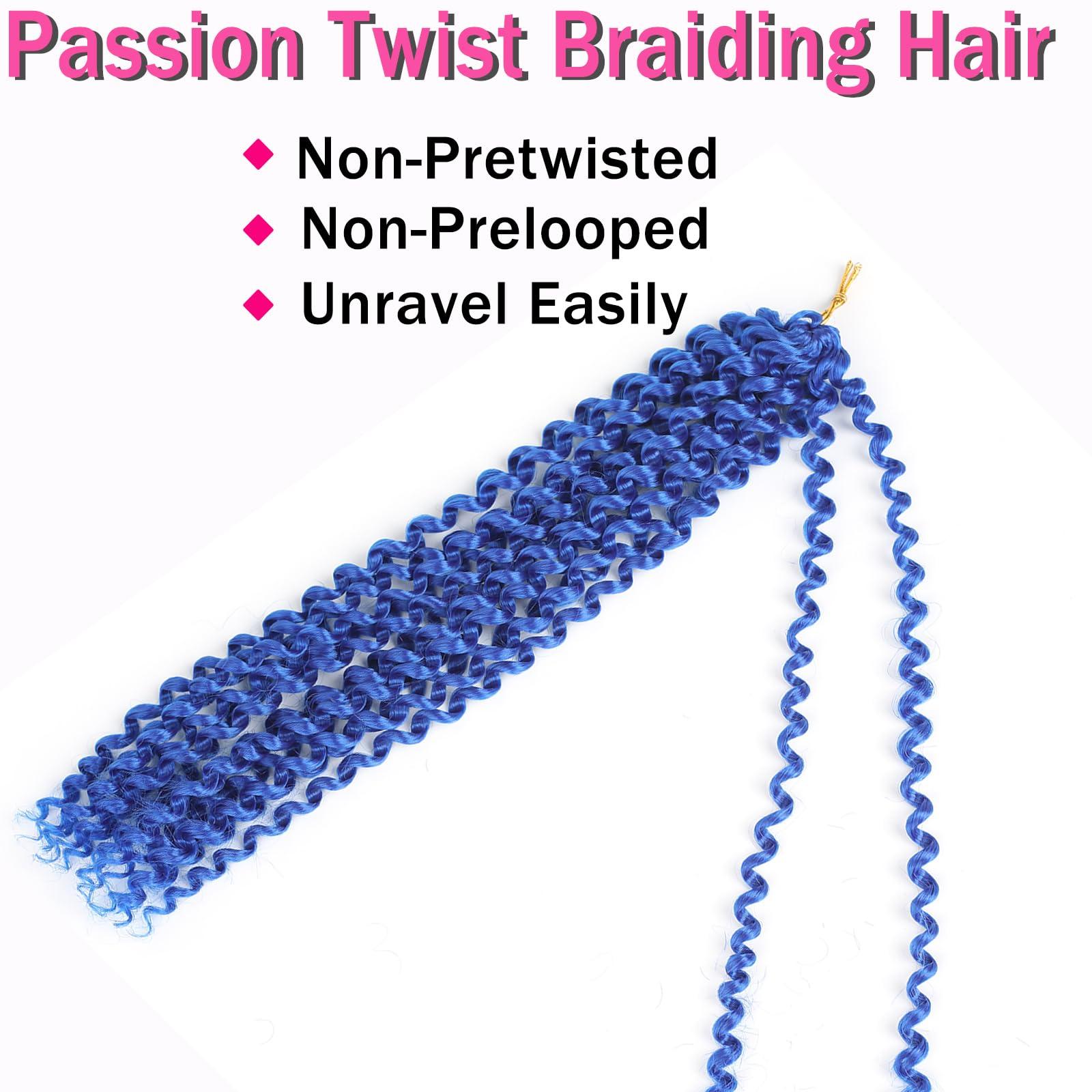 Ahrencan Blue Passion Twist Hair,14 Inch 7 Packs Short Water Wave Crochet Hair Soft Wrap Braiding Hair For Passion Twist Crochet Hair/Butterfly Locs/Spring Twist Crochet Hair Braids (14in,7pcs,blue#)