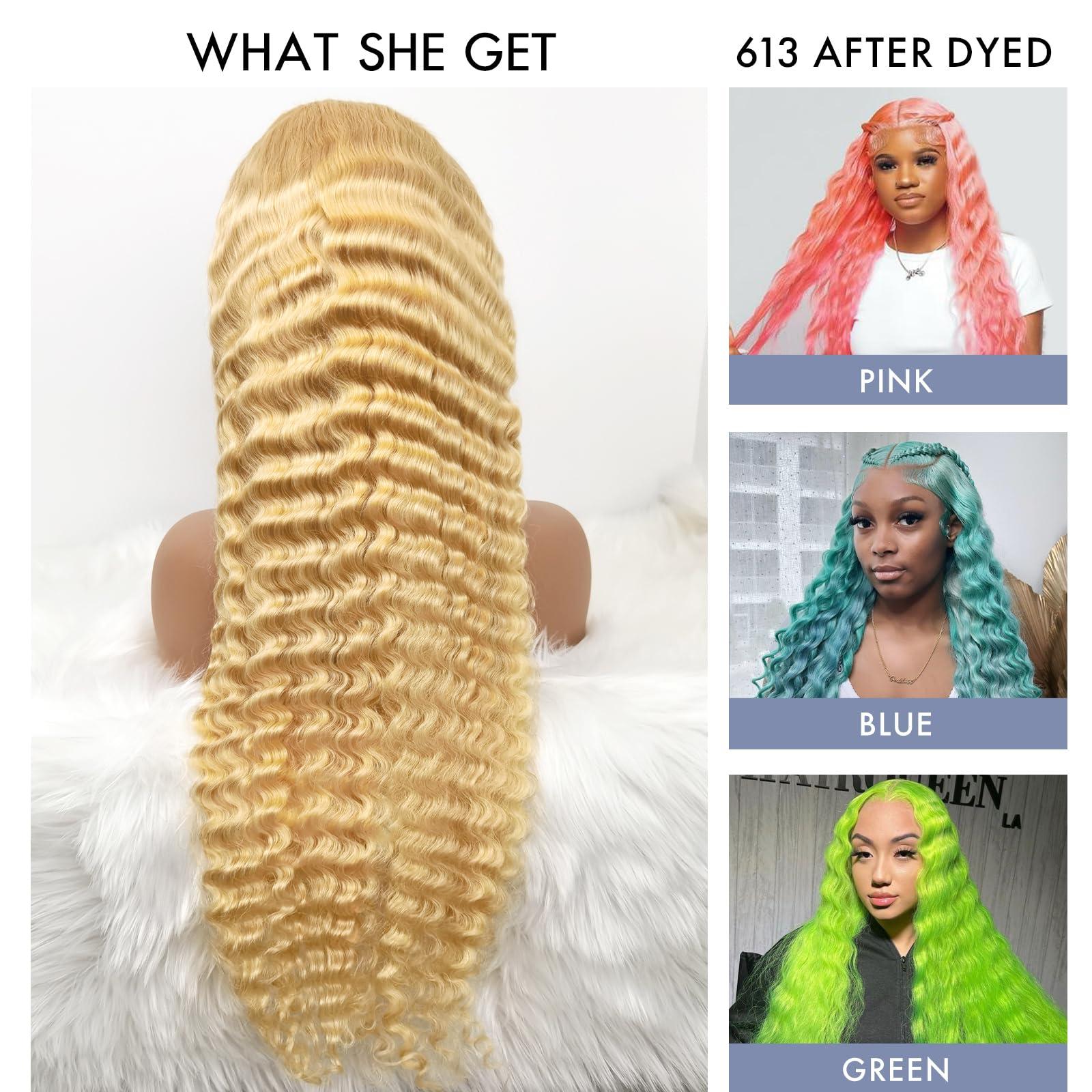 ELISHEVA 613 Deep Wave Lace Front Wig Human Hair 36 Inch 16A Blonde Wig Human Hair 13x4 Blonde Lace Front Wigs 180% Density 613 Wig Glueless Curly Wig Blonde Frontal Wig Deep Wave 613 HD Lace Frontal Wig