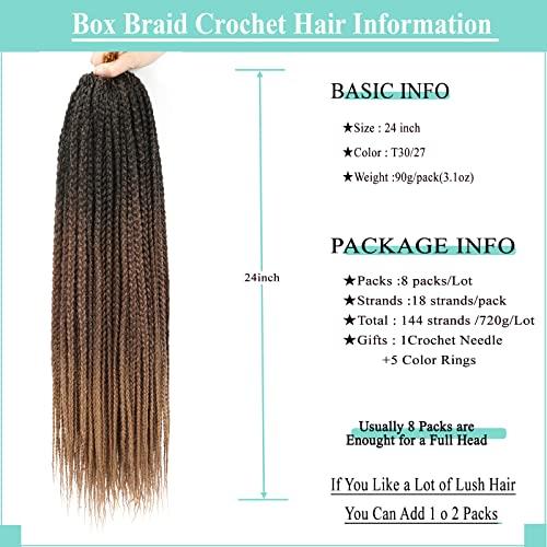 Flagship Crochet Box Braids Crochet Hair Prelooped 24 Inch 8 Packs T30/27 Ombre Goddess Box Braids Crochet Hair 3x Box Braided Synthetic Braiding Hair Crochet Braids Hair for Black Women Extensions