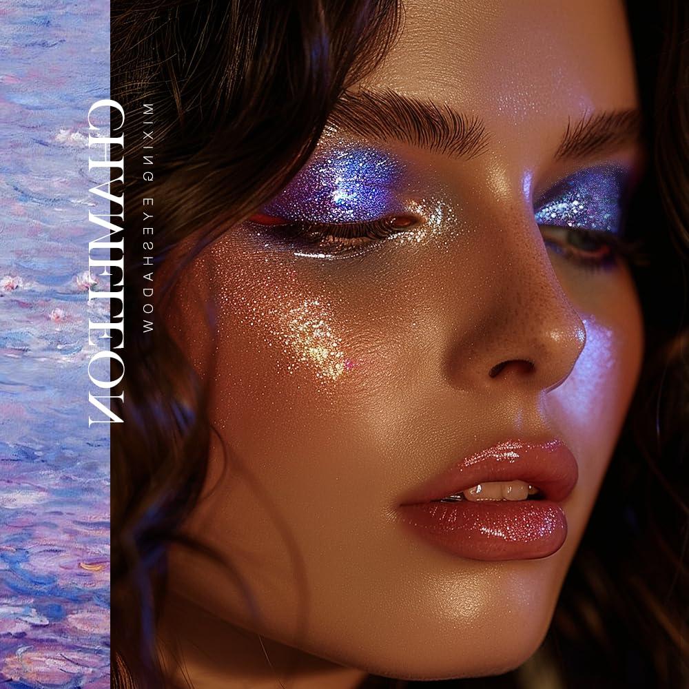 DE\'LANCI Multichrome Shimmer Pinkish Purple Eyeshadow, Intense Pigment Chameleon Sparkling Eyeshadow, Smooth Texture Blendable Black Purple Eye Shadow, Multi-Reflective Finishe Metallic Shade, Talc Free, 20