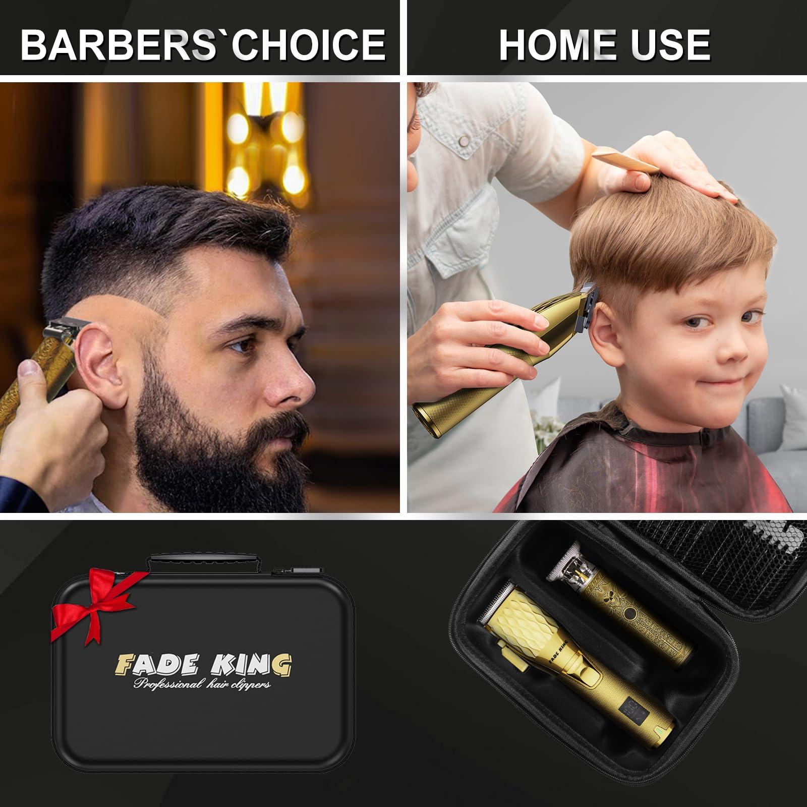 FADEKING FADEKING Professional Hair Clippers for Men - Cordless Hair Clippers, LCD Display Barber Clippers for Hair Cutting & Mens Grooming with Travel Case (Gold+Bronze)