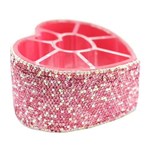 Bestbling Desktop Cosmetic Storage Box 8-hole Heart-Shaped Bling bling Rhinestone Cosmetic Tools storage Box Jewelry Storage Box (Pink)