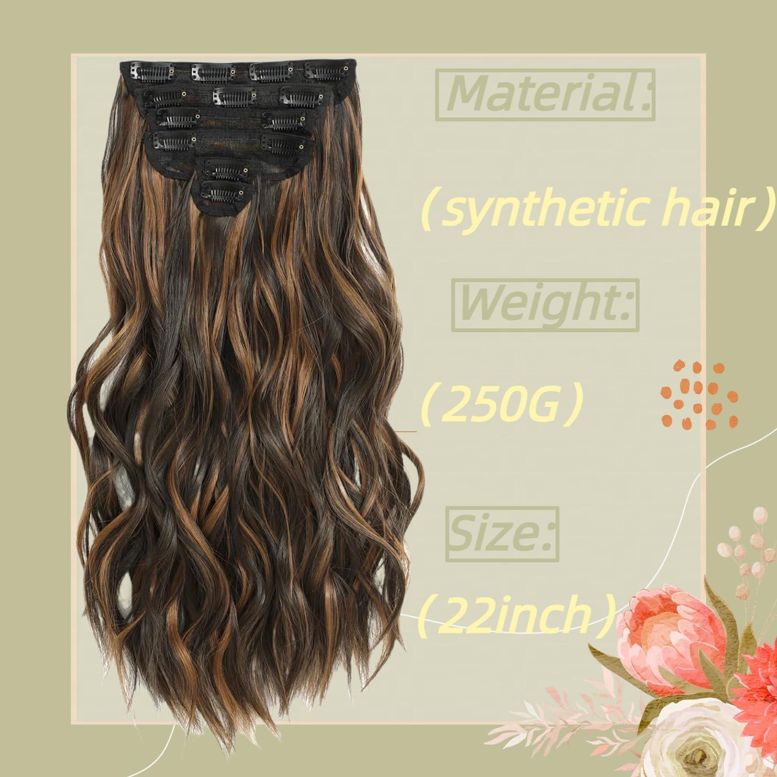 Reautcoors REAUTCOORS Clip in Hair Extensions, Long Wavy Synthetic Hair Extension Dark Ash Blonde Mixed bleach blonde 6PCS (220g 16H613#,22inch)