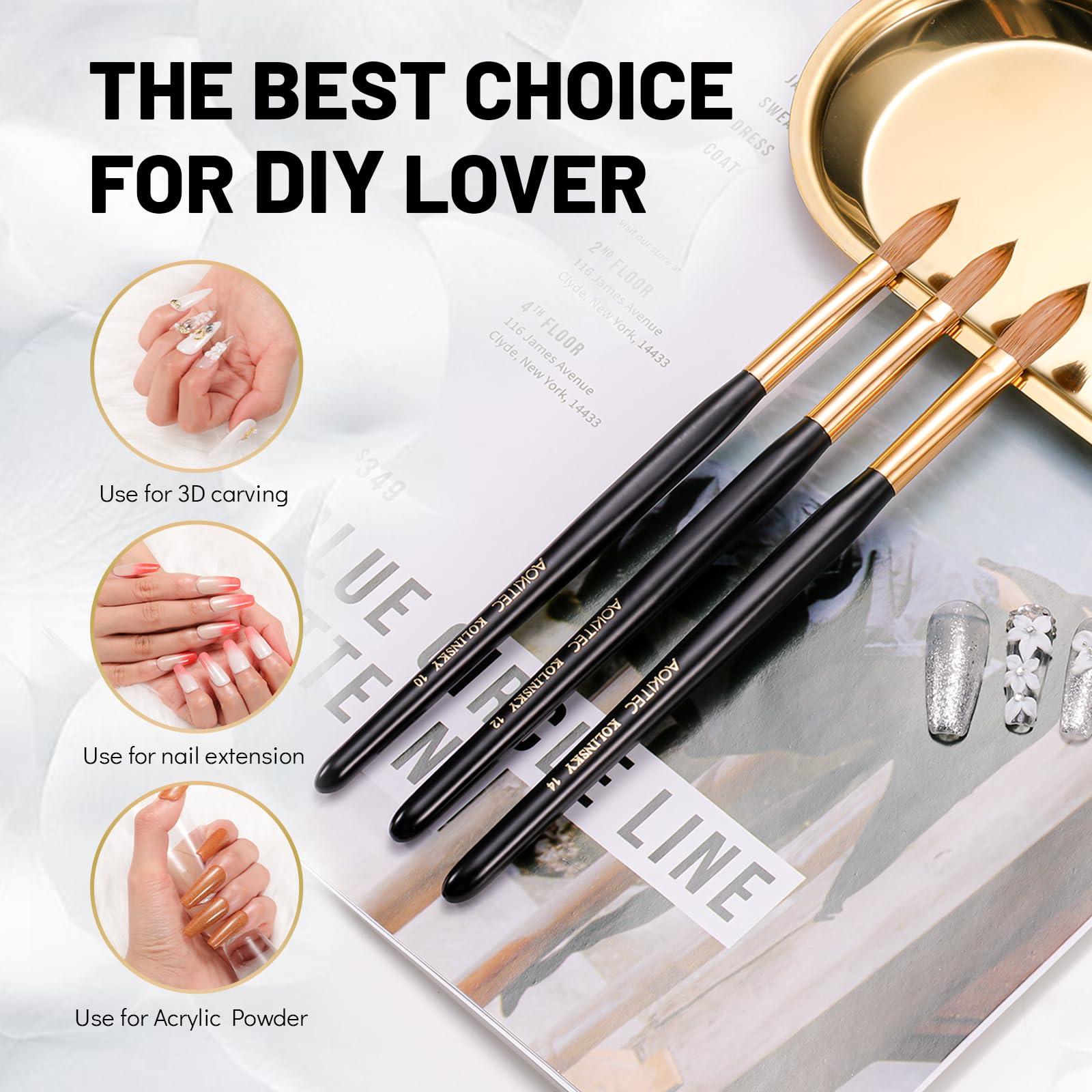 Aokitec Aokitec 100% Kolinsky Acrylic Nail Brush for Acrylic Powder,Size 10 Nail Brush for Acrylic Application,Oval Sable Nail Art Brush, Manicure Pedicure Tool