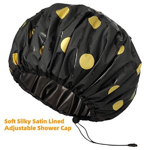 GVSSSN Adjustable Satin Lined Shower Cap for Women Adjustable&Large&WaterProof 100% Silky Satin Interior Shower Cap for Hair Protection Especially for Curly Hair,Dreadlocks,Braids Available Men & Women