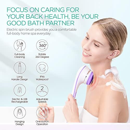 VOYOR VOYOR Electric Body Brush Back Scrubber for Shower Rechargeable Exfoliating Bath Brush Powered Shower Brush with Non-Slip Long Handle Deep Cleansing, Exfoliation, Massaging Spin Brush BC100 (Purple)