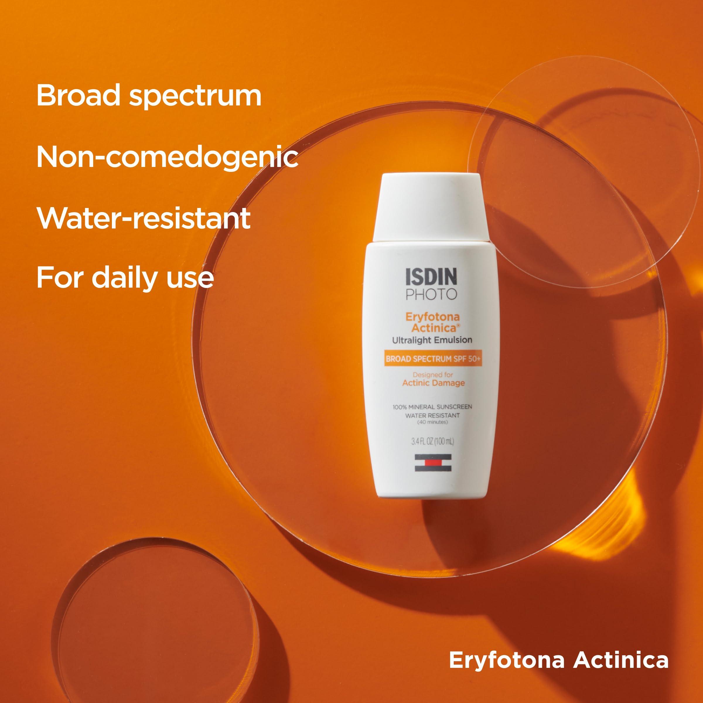 ISDIN ISDIN Eryfotona Actinica Zinc Oxide and 100% Mineral Sunscreen Broad Spectrum SPF 50+, No White Cast, Suitable for Sensitive Skin, 3.4 Fl Oz