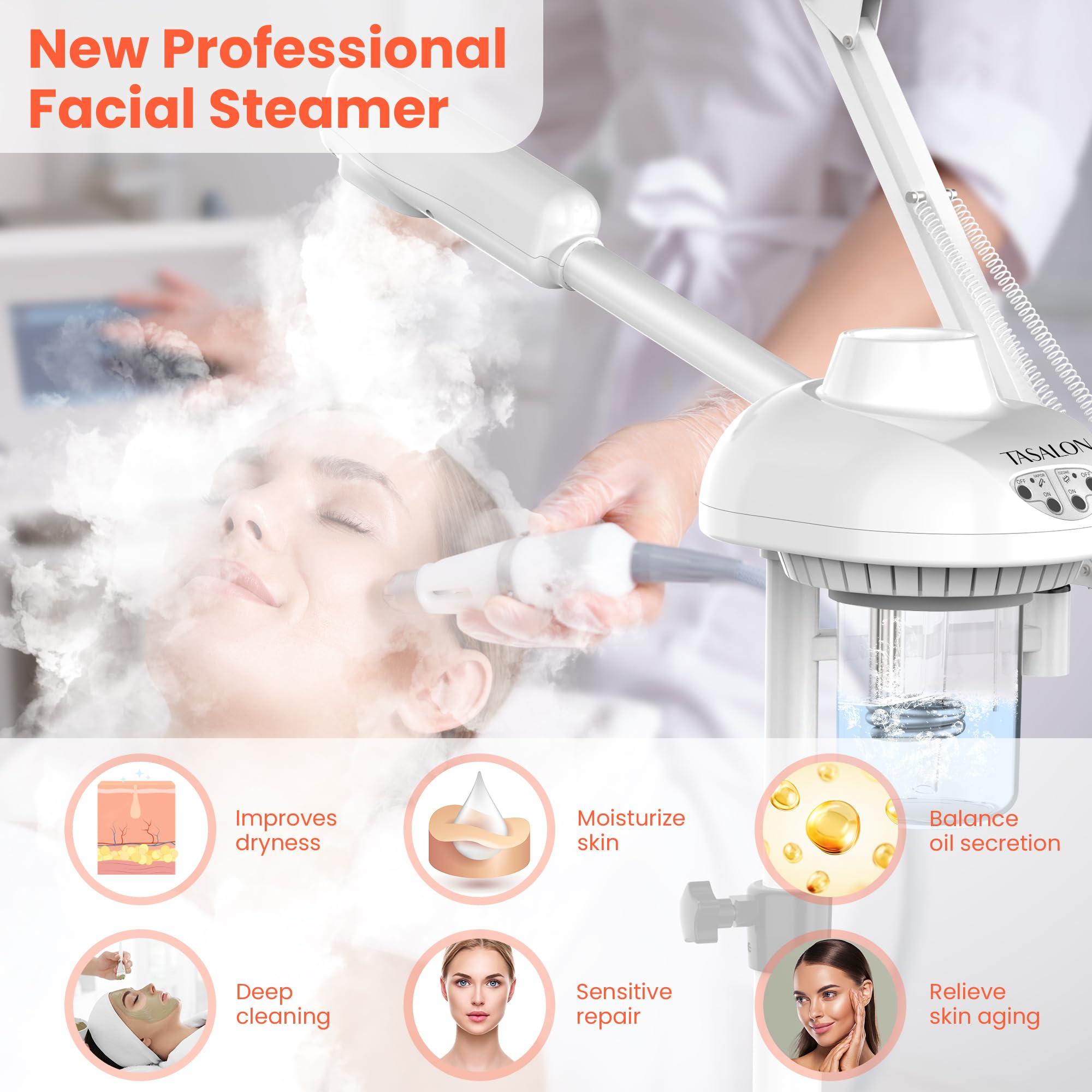 TASALON TASALON 2-in-1 Professional Facial Steamer with 5X Magnifying Lamp, Esthetician Steamer on Wheels with Ozone and Hot Mist, Standing Face Steamer for Facial Deep Cleaning and Moisturize, SPA & Beauty