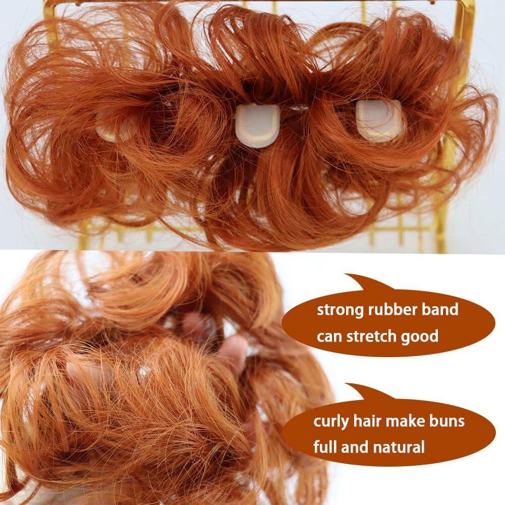 iLUU iLUU 2pcs/pack Orange Red Hair Bun Extensions Wavy Curly Messy Synthetic Chignon Hairpiece Easy Bun Hair Pieces for Women Hair Updos for Women Girl - #119B Orange Red Copper Red