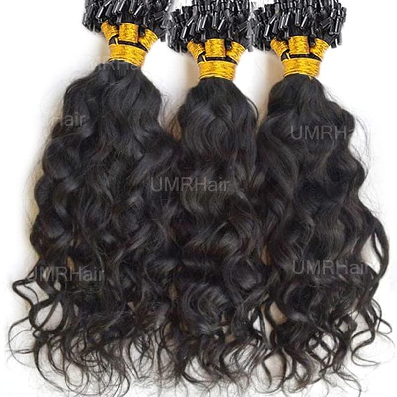 UMRHair 20inch Micro Link Hair Extensions Real Human Hair Water Wave 200g 200strands Microlink Human Hair Extension for Black Women Beaded Invisilable Micro Ring Extension Natural Black