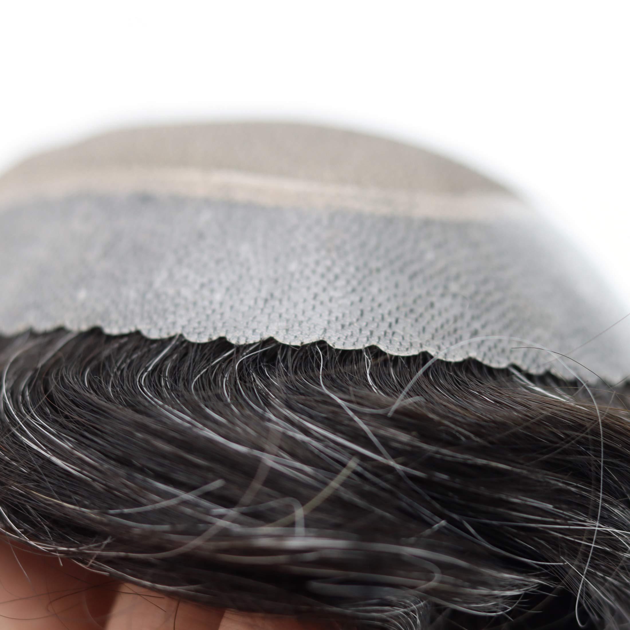 Superhairpieces Superhairpieces Men\'s Toupee Hairpiece NM100B 120% Med Density 7\"x9\" Durable Mono Silk Top Base, 100% Natural Indian Remy Hair, 1.25\" Clear Poly, \"A\" Shape Scallop Front Mens Toupee (Darkest Ash Brown)