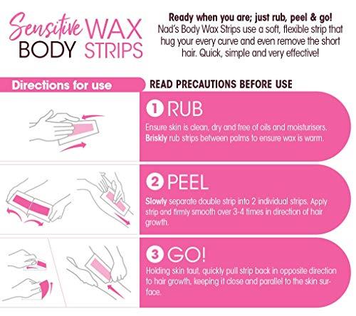 Nad's Nad’s Body Wax Strips for Sensitive Skin, Hair Removal for Sensitive Skin, Hypoallergenic, Includes 28 Waxing Strips & 2 Post Wax Calming Oil Wipes
