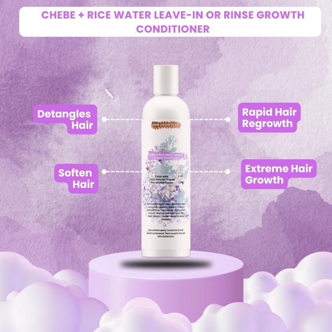 Hair Growth Co African Chebe & Rice Water Leave-In or Rinse Growth Conditioner 8oz I Formulated for Extreme Hair Growth