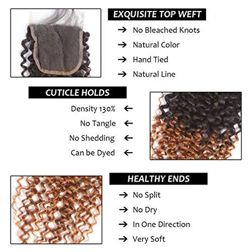 Annora Kinky Curly Bundles with Closure Two-tone Brown T1B/30 3 Bundles with 4x4 Lace ClosureHuman Hair Human Hair Grade 8A Soft 100% Brazilian Hair Extension (18"20"22"+16"Closure) Inch