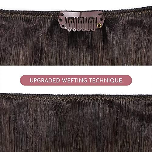 affordhair Affordhair Dark Brown to Chestnut Brown Balayage Hair Extensions Clip in, Remy Clip In Hair Extensions Real Human Hair with Blonde Highlights, 20 Inch, 7pcs, 110g