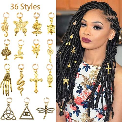 JALANCY 40 Pcs Locs Hair Jewelry Braids Hair Clips Adjustable Hair Cuffs African Style Dreadlocks Hair Beads Butterfly Shell DIY Hair Pendant Charms Hair Decoration for Locs Accessories (Gold and Bronze)