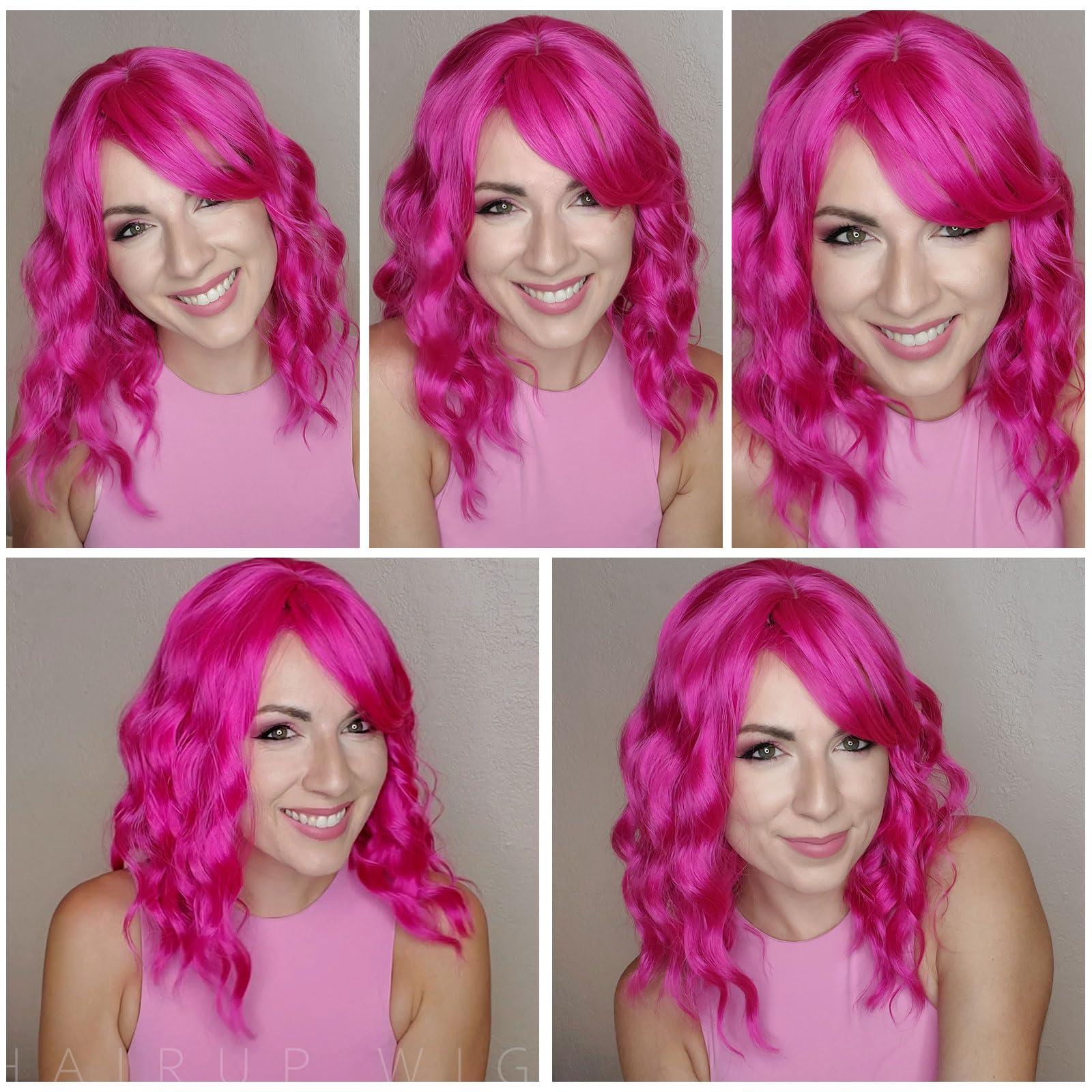 HAIRUP HAIRUP hot pink wig and teal wig with bangs for women