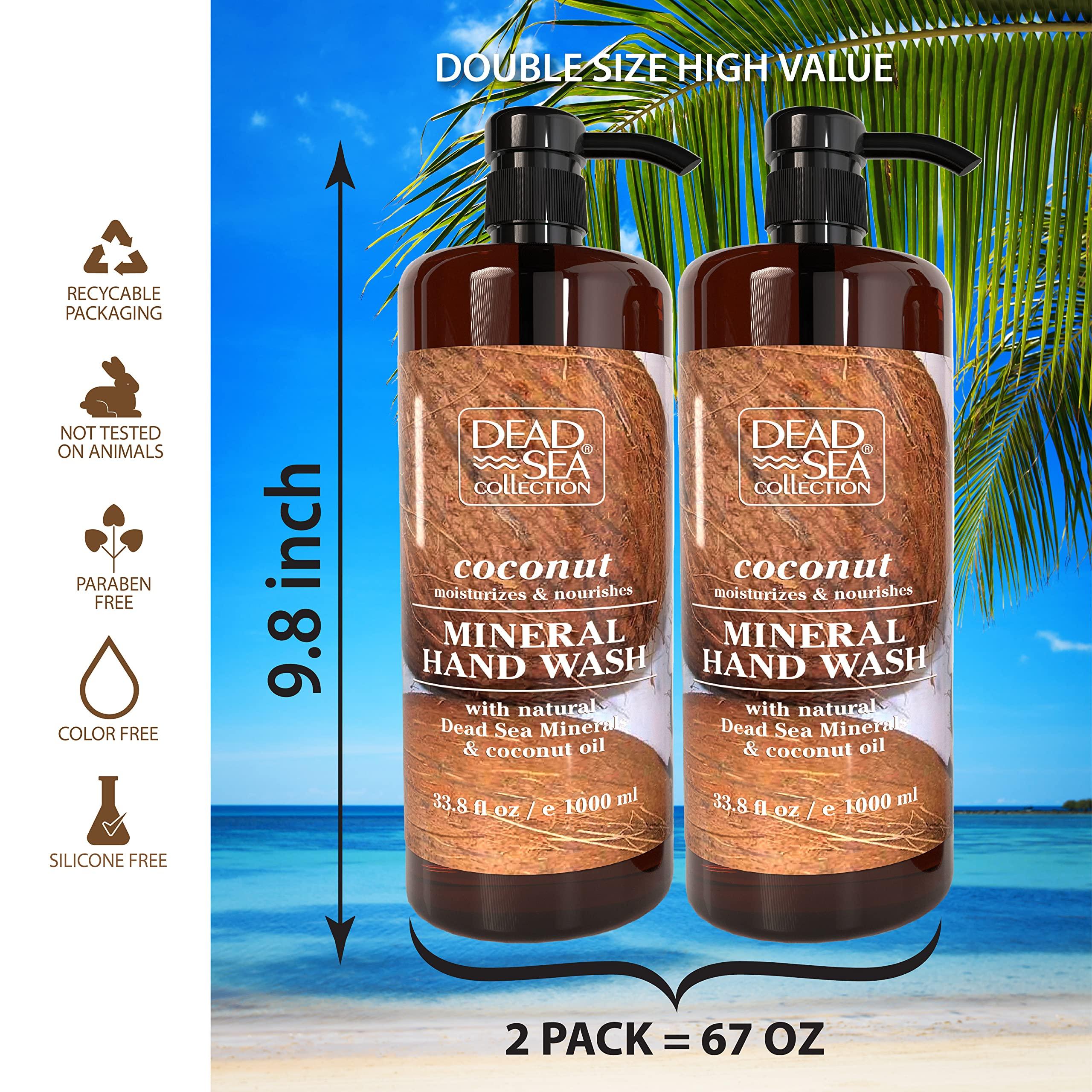Dead Sea Collection Dead Sea Collection Hand Soap Pump Coconut - Hand Wash Liquid with Dead Sea Minerals and Coconut Oil - All Skin Types Moisturizing & Nourishing - Pack of 2 (33.8 Fl Oz Each) - 67.6 Fl Oz