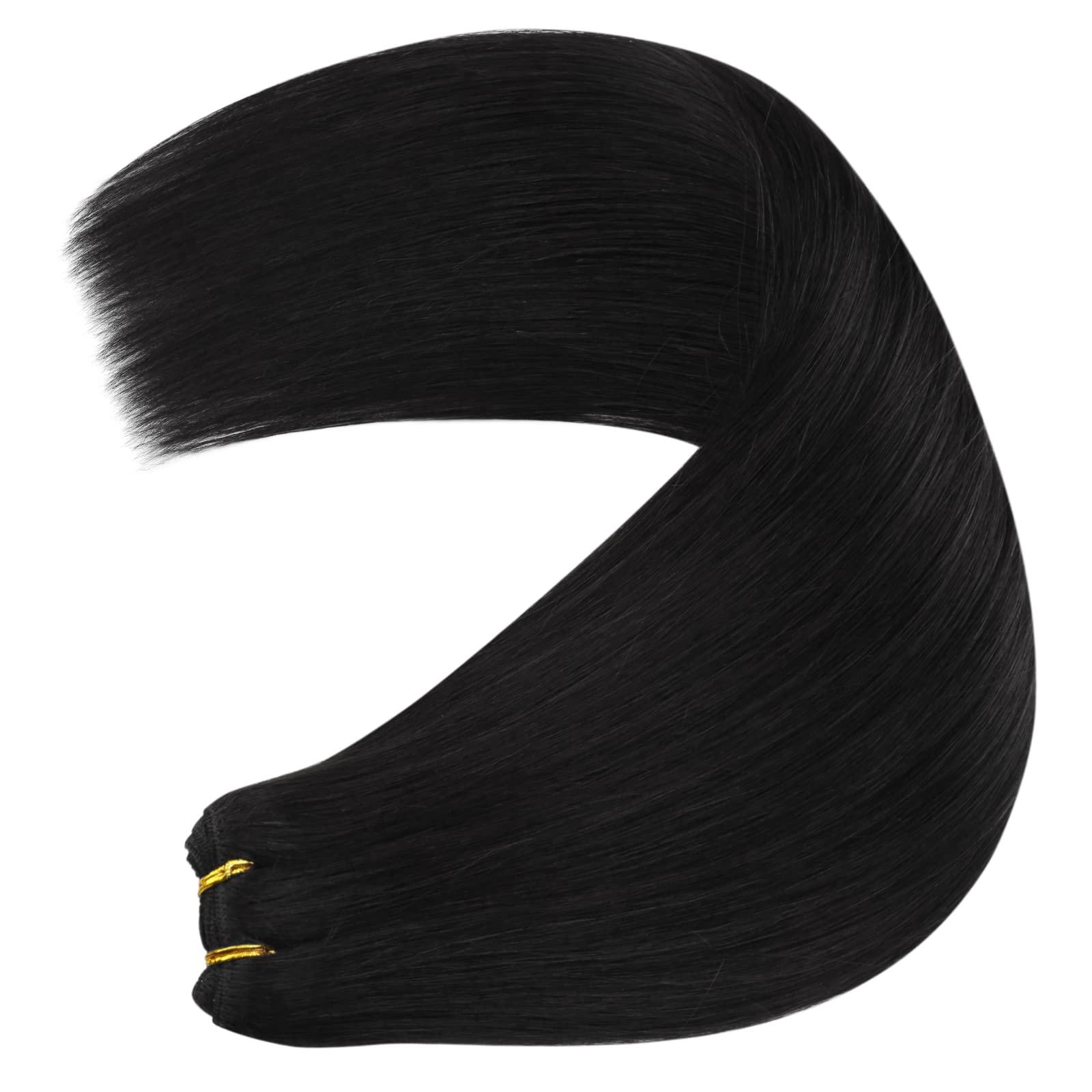 YoungSee YoungSee Sew in Extensions Black Human Hair Weft Extensions Black Sew in Hair Extensions Real Human Hair Black Sew in Weft Hair Extensions Human Hair Black Natural-Looking Hair Extensions 22Inch 100G