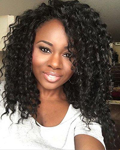 iVogue Hair Aunty Fumi Curly Human Hair Lace Front Wig 16inch Natural Black Color Virgin Malaysia Human Hair Wigs with Bleached Knots Baby Hair (16inch)