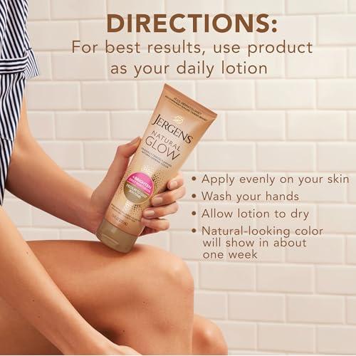 Jergens Jergens Natural Glow Self Tanner Body Lotion, Sunless Tanning, Medium to Deep Skin Tone, Daily Moisturizer with Coconut Oil, Vitamin E and Antioxidants, 7.5 Oz