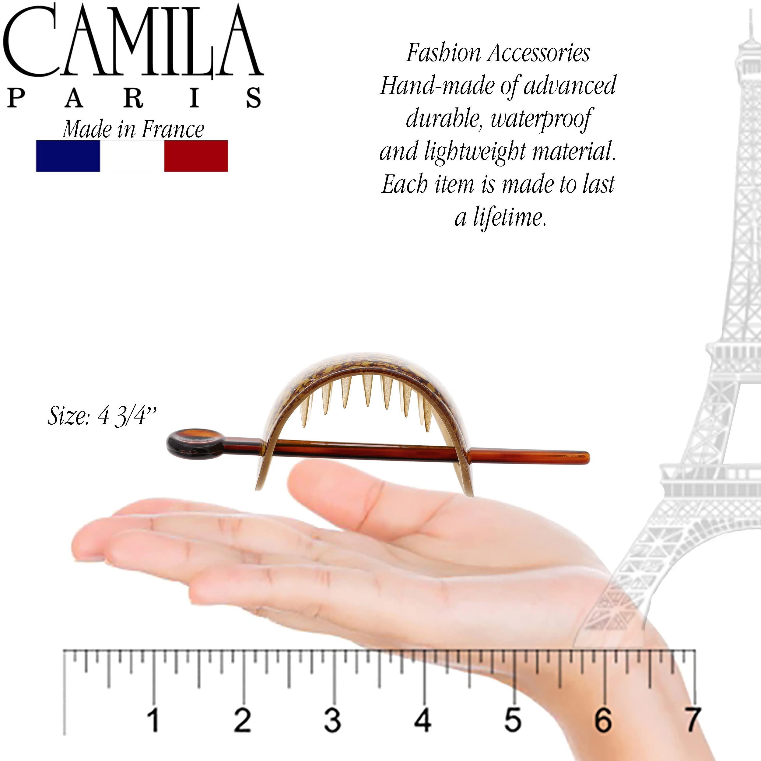 Camila Camila Paris CP3340 French Hair Barrette with Stick, Hair Ponytail Holders, Amber, Slide Hair Pins for Buns Chignon, Strong Hold Hair Bun Clip, No Slip Hair Accessories for Women, Made in France