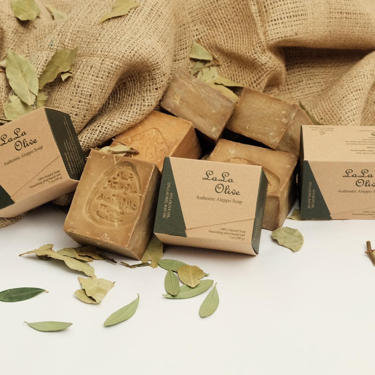 La La Olive Authentic Aleppo Soap 86% Olive Oil & Laurel Oil Bar Organic, Vegan, All-Natural for Body, Face, Hands, Bath and Hair - 2PC/200 gr