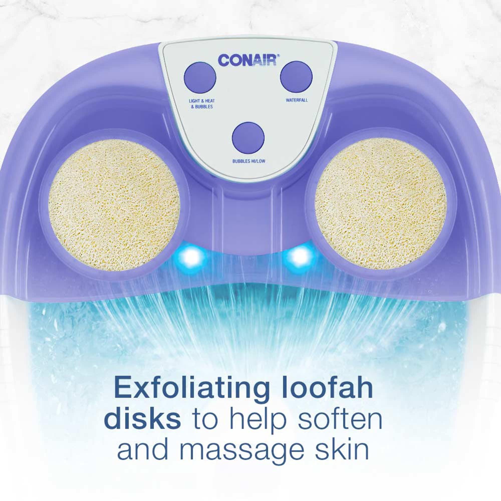 Conair Conair Waterfall Pedicure Foot Spa Bath with Blue LED Lights, Massaging Bubbles and Massage Rollers, Purple/White