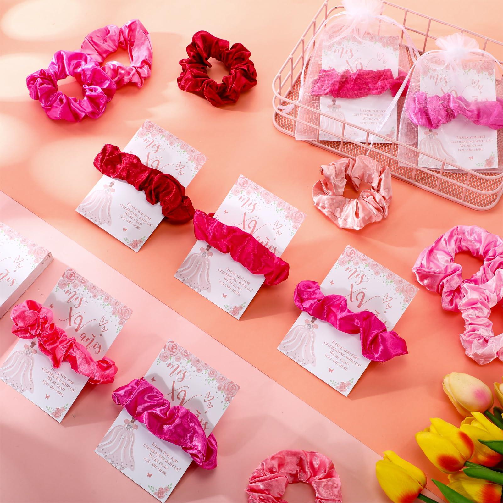 Thiccywoov Thiccywoov 50 Sets Quinceanera Party Favors for Guests - 50 Scrunchies, 50 Thank You Cards, 50 Organza Bags for Sweet 15 Birthday