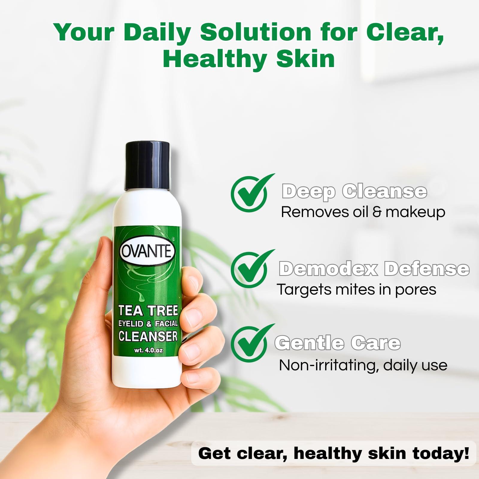 OVANTE OVANTE Tea Tree Oil Eyelid, Facial Cleanser Wash For Demodex Prone Skin 4.0 oz