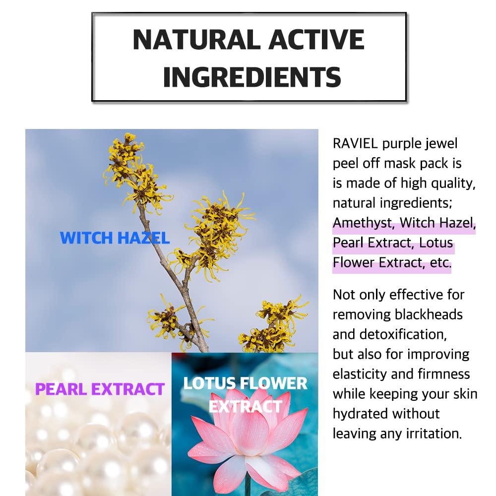 RAVIEL RAVIEL Purple Jewel Clean Peel Off Mask Pack, 3 in 1 Blackhead Remover, Witch Hazel & Pearl Extract, Unclogging Tightening Enlarged Pores, Anti aging (4.1 fl oz)