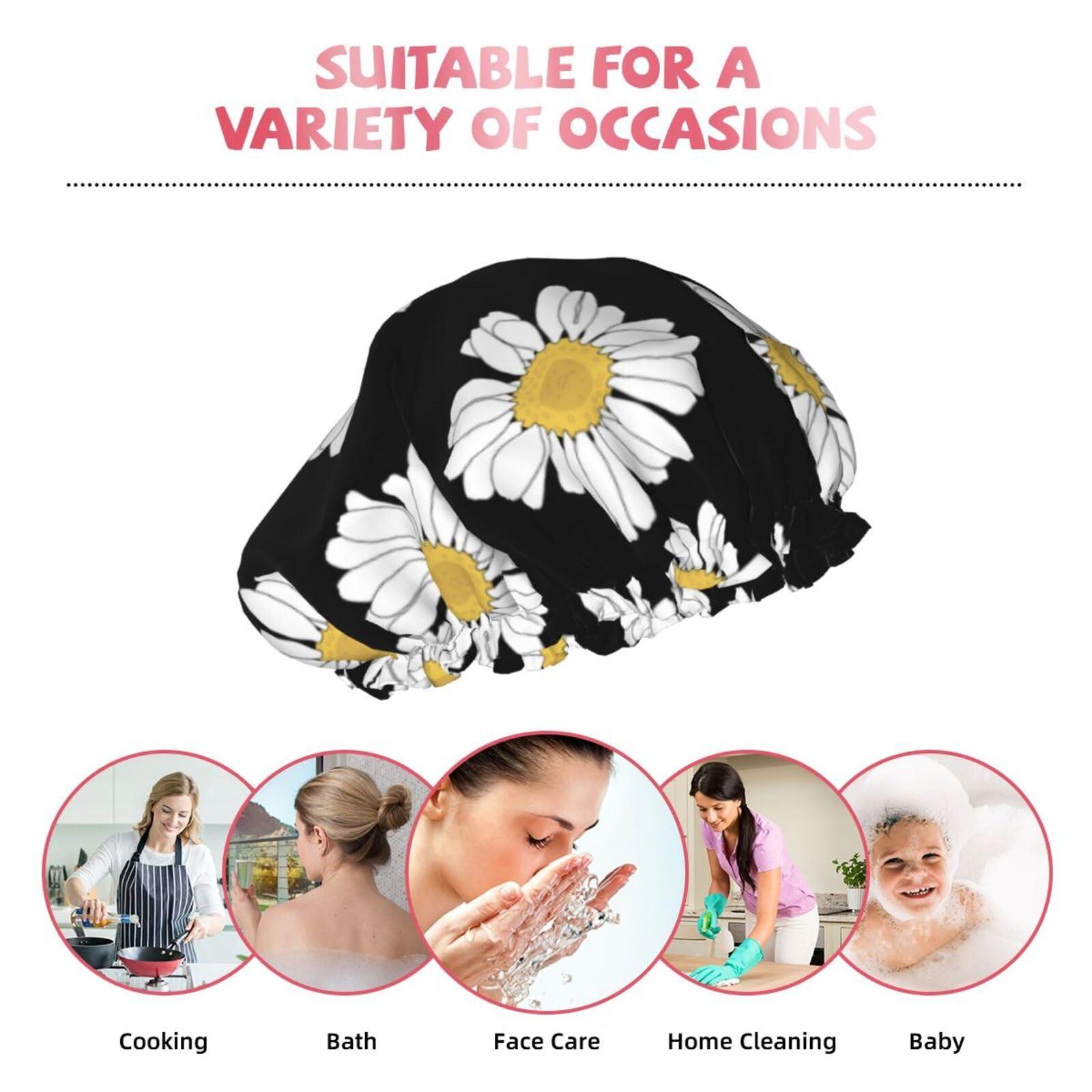 KArFri Flower Large Shower Cap For Women Men Reusable Shower Caps Waterproof Shower Cap For Braids & Long Hair shower bonnet with PEVA lined&Elastic Band Fashion showercap