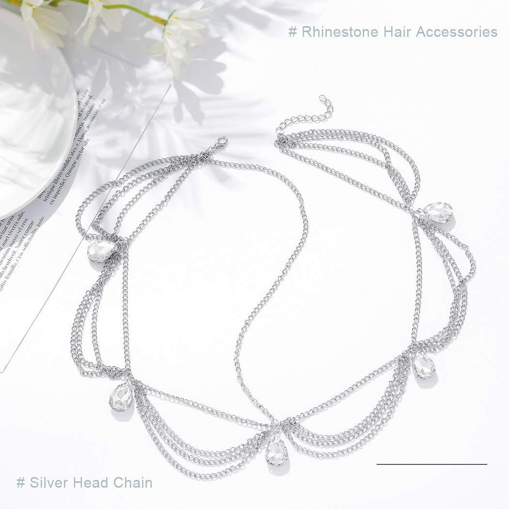 Gangel Gangel Silver Rhinestone Head Chain Drop-shaped Crystal Hair Piece Bohemia Hair Pendant Jewelry Wedding Prom Accessories Elegant Hair Chain Delicate Hair Accessory for Women