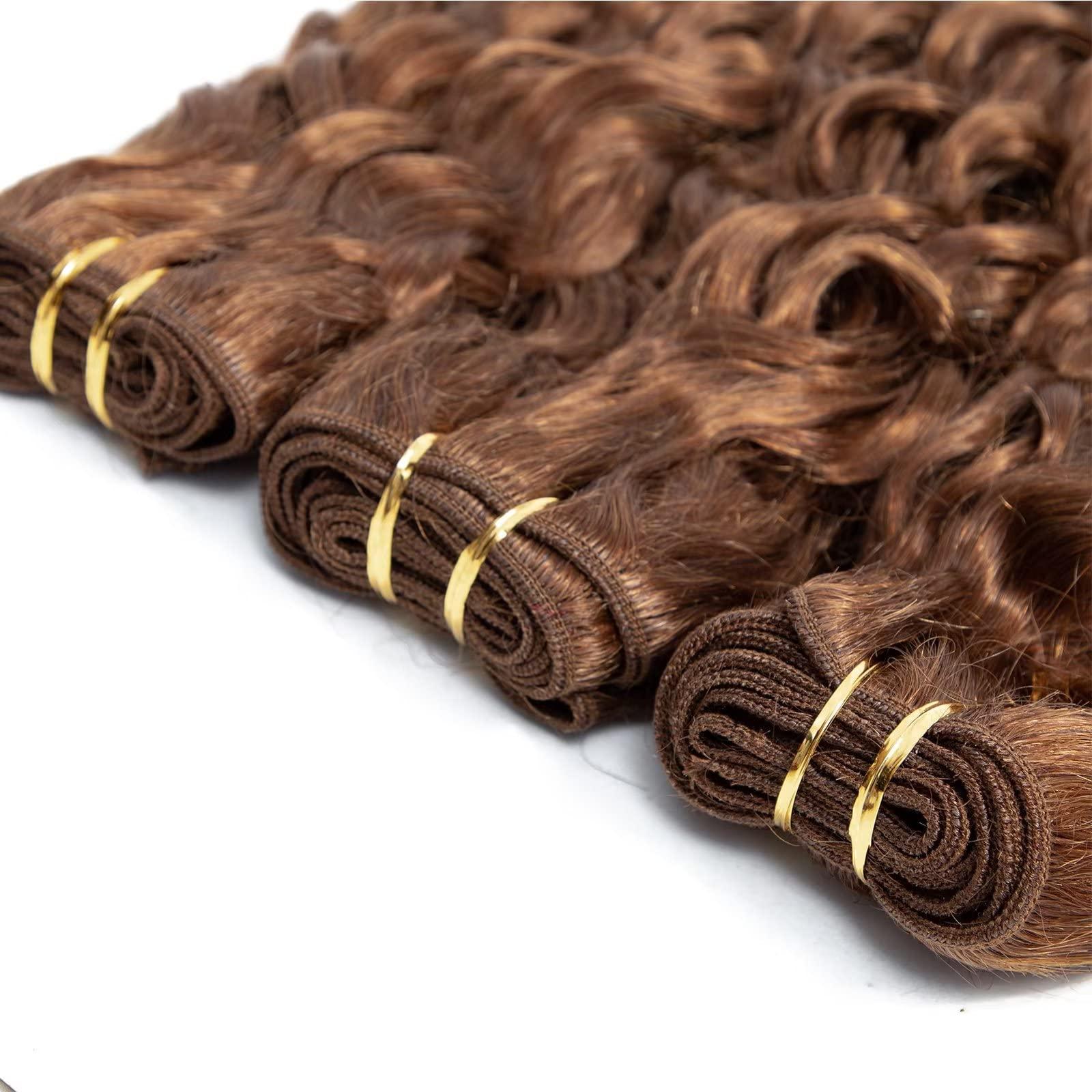 FEEL ME FEEL ME Brazilian Water Wave Bundles Brown Human Hair Bundles 8A Mink Water Wave Brazilian Hair Weave 3 Bundles Colored 30 Deep Curly Human Hair Extension 300gram(10 12 14?