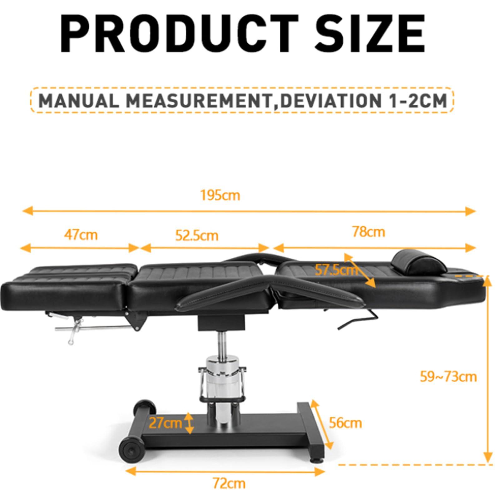 TATARTIST TATARTIST Hydraulic Tattoo Bed Chair Client Massage Spa Beds Facial Chair Esthetician Bed with Headrest Adjustable Tattoo Table Beauty Salon Spa Equipment (Black)