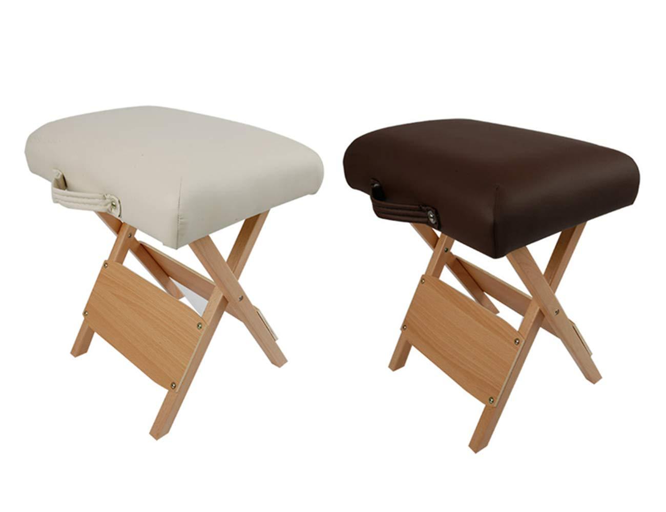 Elitzia Elitzia Convenient Wooden Folding Stool SPA Beauty Salon Beautician PU Sponge Soft Hand-Held Portable Travel to Folding Low Stool Comfortable Working Wood Foldable Chair Home ET20646 (Creamy-White)