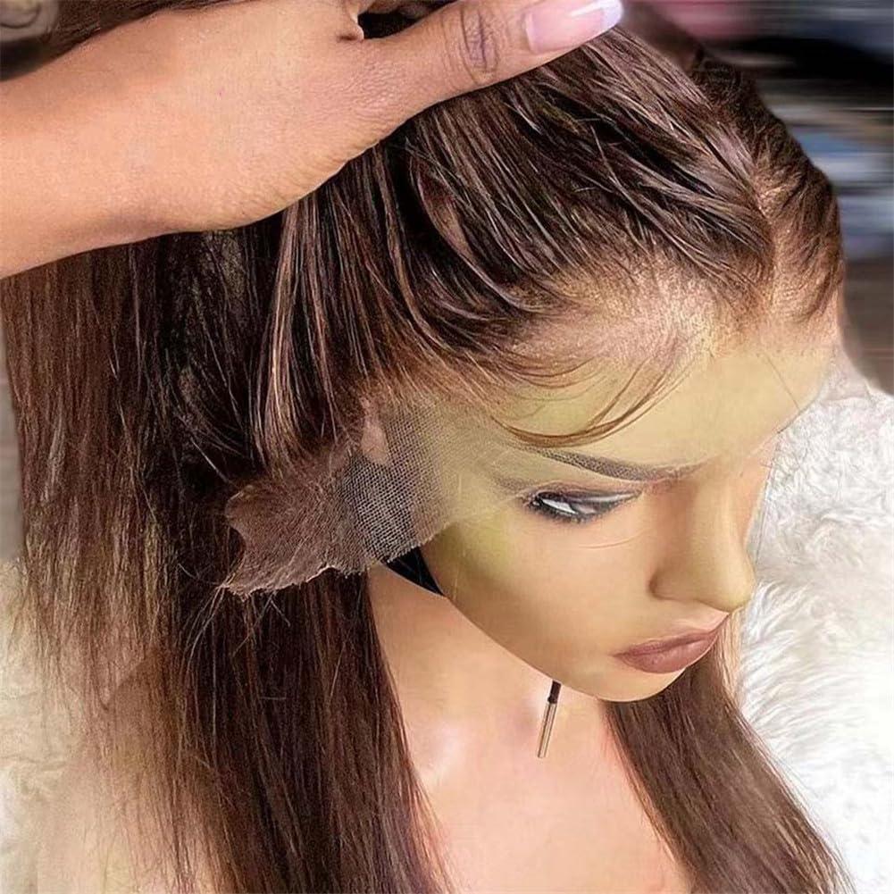 Generic Brown 13X4 Lace Front Human Hair Wigs For Women Pre Plucked 13X6 Straight Lace Frontal Wig 4X4 Closure Wigs 13x6 Frontal Wig 14inches#150 Density