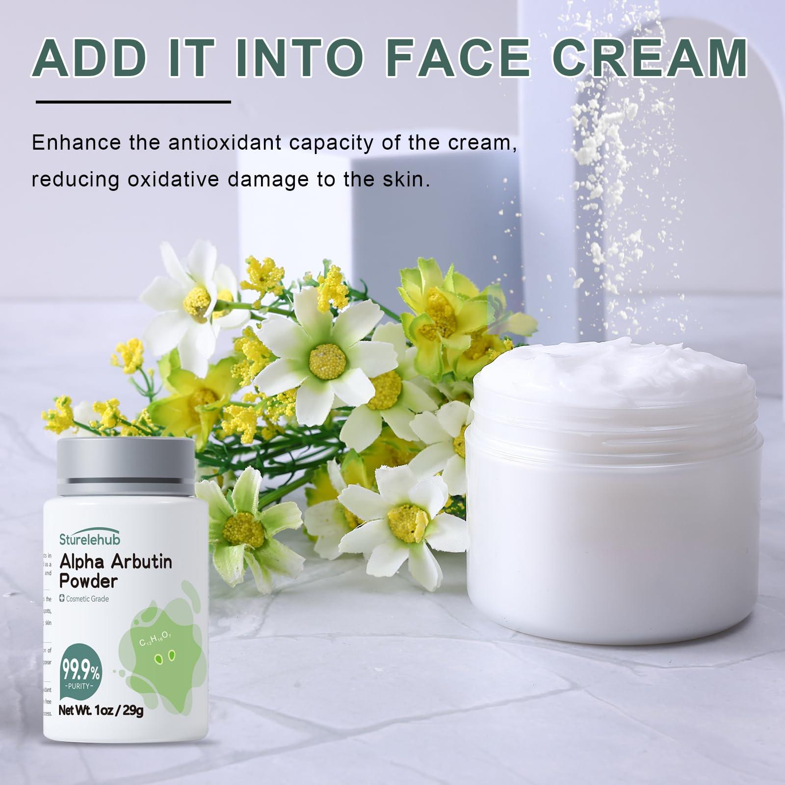 Sturelehub Alpha Arbutin Powder, 1OZ 99.9% Purity, Cosmetic Grade, Alpha Arbutin Powder for Homemade Cosmetics