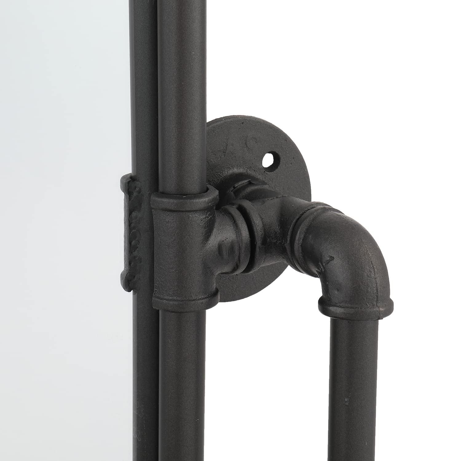 LuuLake LuuLake Rectangle Industrial Black Metal Pipe Hanging Wall Mirror Bathroom Mirror with Shelf Farmhouse Wall Decor